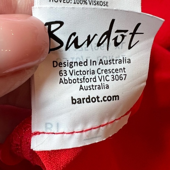 Bardot Dariela Star Lily Red Pink Long Sleeve Off Shoulder Mini Dress Size 10 - Picture 10 of 13